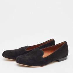 Pre Owned Valentino Black Suede Slip On Loafers Size 36