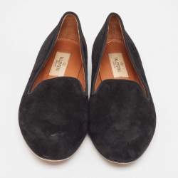 Pre Owned Valentino Black Suede Slip On Loafers Size 36