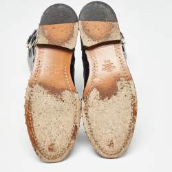 Pre Owned Valentino Black Leather Studded Accents Combat Boots Size 39.5