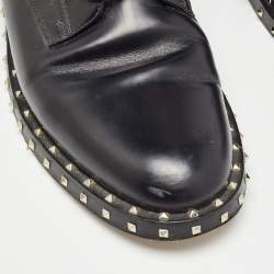 Pre Owned Valentino Black Leather Studded Accents Combat Boots Size 39.5
