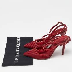 Pre Owned Valentino Red Leather and Pony Hair Rockstud Strappy Pumps Size 38.5