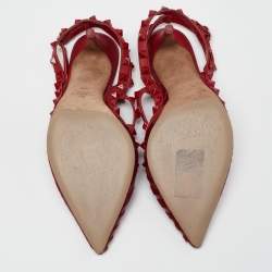 Pre Owned Valentino Red Leather and Pony Hair Rockstud Strappy Pumps Size 38.5