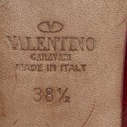 Pre Owned Valentino Red Leather and Pony Hair Rockstud Strappy Pumps Size 38.5