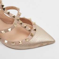 Valentino Metallic/Beige Leather Rockstud Pumps Size 37.5