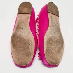 Pre Owned Valentino Pink Satin and Leather Rockstud Ankle Strap Ballet Flats Size 39.5