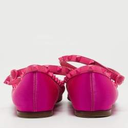 Pre Owned Valentino Pink Satin and Leather Rockstud Ankle Strap Ballet Flats Size 39.5