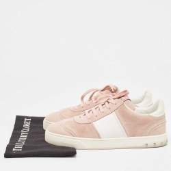 Pre Owned Valentino Light Pink/White Suede and Leather Fly Crew Low Top Sneakers Size 39