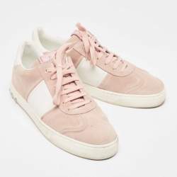 Pre Owned Valentino Light Pink/White Suede and Leather Fly Crew Low Top Sneakers Size 39