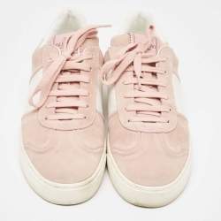 Pre Owned Valentino Light Pink/White Suede and Leather Fly Crew Low Top Sneakers Size 39