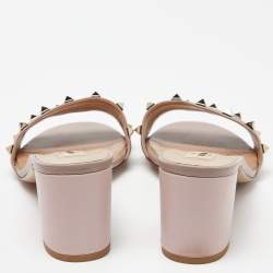 Pre Owned Valentino Two Tone Pink Leather Rockstud Block Heel Slides Size 40