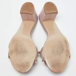 Pre Owned Valentino Two Tone Pink Leather Rockstud Block Heel Slides Size 40