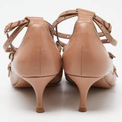 Pre Owned Valentino Two Tone Beige Leather Eyelet Detail Love Latch Pumps Size 38