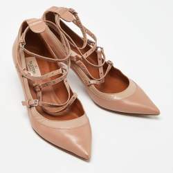 Pre Owned Valentino Two Tone Beige Leather Eyelet Detail Love Latch Pumps Size 38