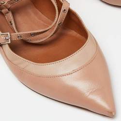 Pre Owned Valentino Two Tone Beige Leather Eyelet Detail Love Latch Pumps Size 38