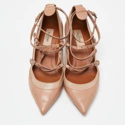 Pre Owned Valentino Two Tone Beige Leather Eyelet Detail Love Latch Pumps Size 38