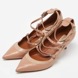 Pre Owned Valentino Two Tone Beige Leather Eyelet Detail Love Latch Pumps Size 38