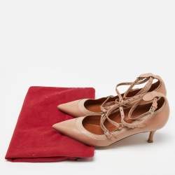 Pre Owned Valentino Two Tone Beige Leather Eyelet Detail Love Latch Pumps Size 38