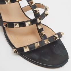 Pre Owned Valentino Black Leather Rockstud Slides Size 36 