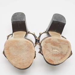 Pre Owned Valentino Black Leather Rockstud Slides Size 36 