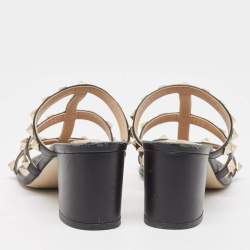 Pre Owned Valentino Black Leather Rockstud Slides Size 36 