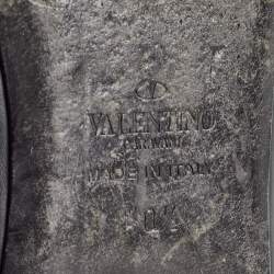 Pre Owned Valentino Black Leather Rockstud Ankle Strap Flats Size 40.5