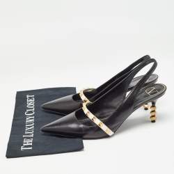 Pre Owned Valentino Black Leather Rockstud Slingback Pumps Size 40.5