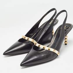 Pre Owned Valentino Black Leather Rockstud Slingback Pumps Size 40.5