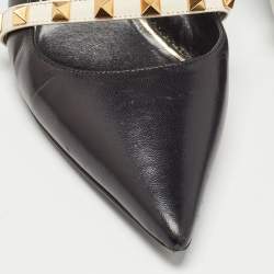 Pre Owned Valentino Black Leather Rockstud Slingback Pumps Size 40.5
