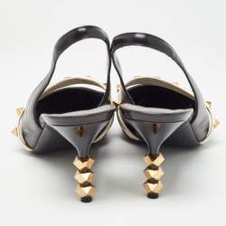 Pre Owned Valentino Black Leather Rockstud Slingback Pumps Size 40.5