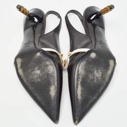 Pre Owned Valentino Black Leather Rockstud Slingback Pumps Size 40.5