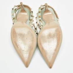 Pre Owned Valentino Mint Green Leather Rockstud Ankle Strap Pumps Size 38