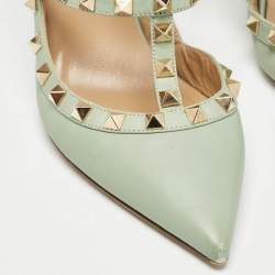 Pre Owned Valentino Mint Green Leather Rockstud Ankle Strap Pumps Size 38