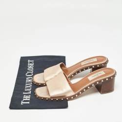 Valentino Metallic Rose Leather Rockstud Slides Size 35