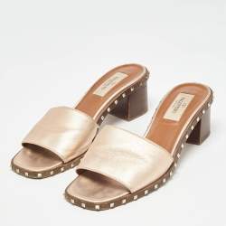 Valentino Metallic Rose Leather Rockstud Slides Size 35