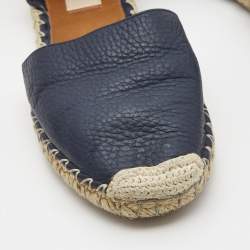 Valentino Navy Blue Leather Rockstud Ankle Strap Espadrilles Size 35