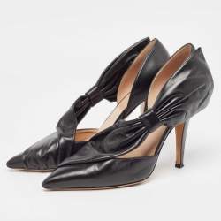 Pre Owned Valentino Black Leather Bow  Pointed Toe  Pumps Size 39.5