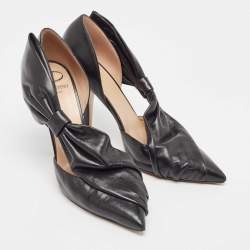 Pre Owned Valentino Black Leather Bow  Pointed Toe  Pumps Size 39.5