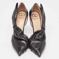 Pre Owned Valentino Black Leather Bow  Pointed Toe  Pumps Size 39.5