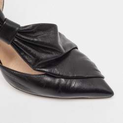 Pre Owned Valentino Black Leather Bow  Pointed Toe  Pumps Size 39.5