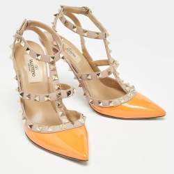 Valentino Orange Patent and Leather Rockstud Pumps Size 36.5