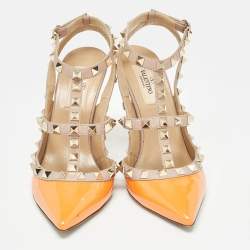 Valentino Orange Patent and Leather Rockstud Pumps Size 36.5