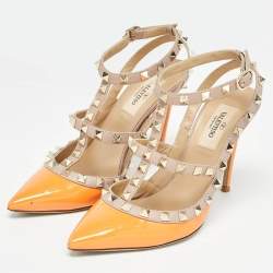 Valentino Orange Patent and Leather Rockstud Pumps Size 36.5