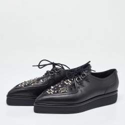 Valentino Black Leather Studded Lace Up Flat Sneakers Size 37.5