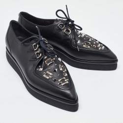 Valentino Black Leather Studded Lace Up Flat Sneakers Size 37.5