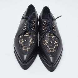 Valentino Black Leather Studded Lace Up Flat Sneakers Size 37.5