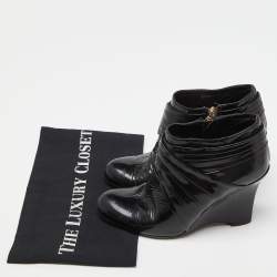 Valentino Black Patent Leather Wedge Ankle Boots Size 37