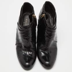 Valentino Black Patent Leather Wedge Ankle Boots Size 37