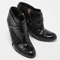 Valentino Black Patent Leather Wedge Ankle Boots Size 37