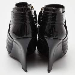 Valentino Black Patent Leather Wedge Ankle Boots Size 37