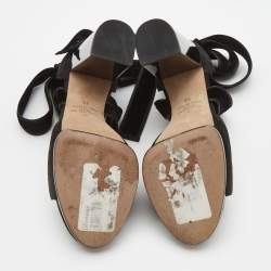 Pre Owned Valentino Black Suede Platform Block Heel Ankle Strap Sandals Size 36